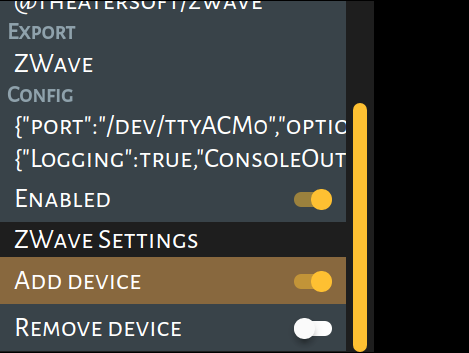 Theatersoft ZWave Service Settings